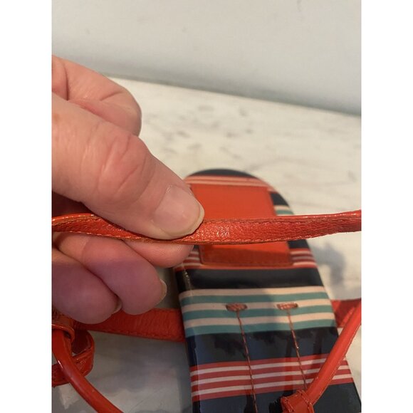 Tory Burch Shoes Womens Size 7 Striped Orange Thong Sandals Logo Flat Summer - Picture 3 of 6